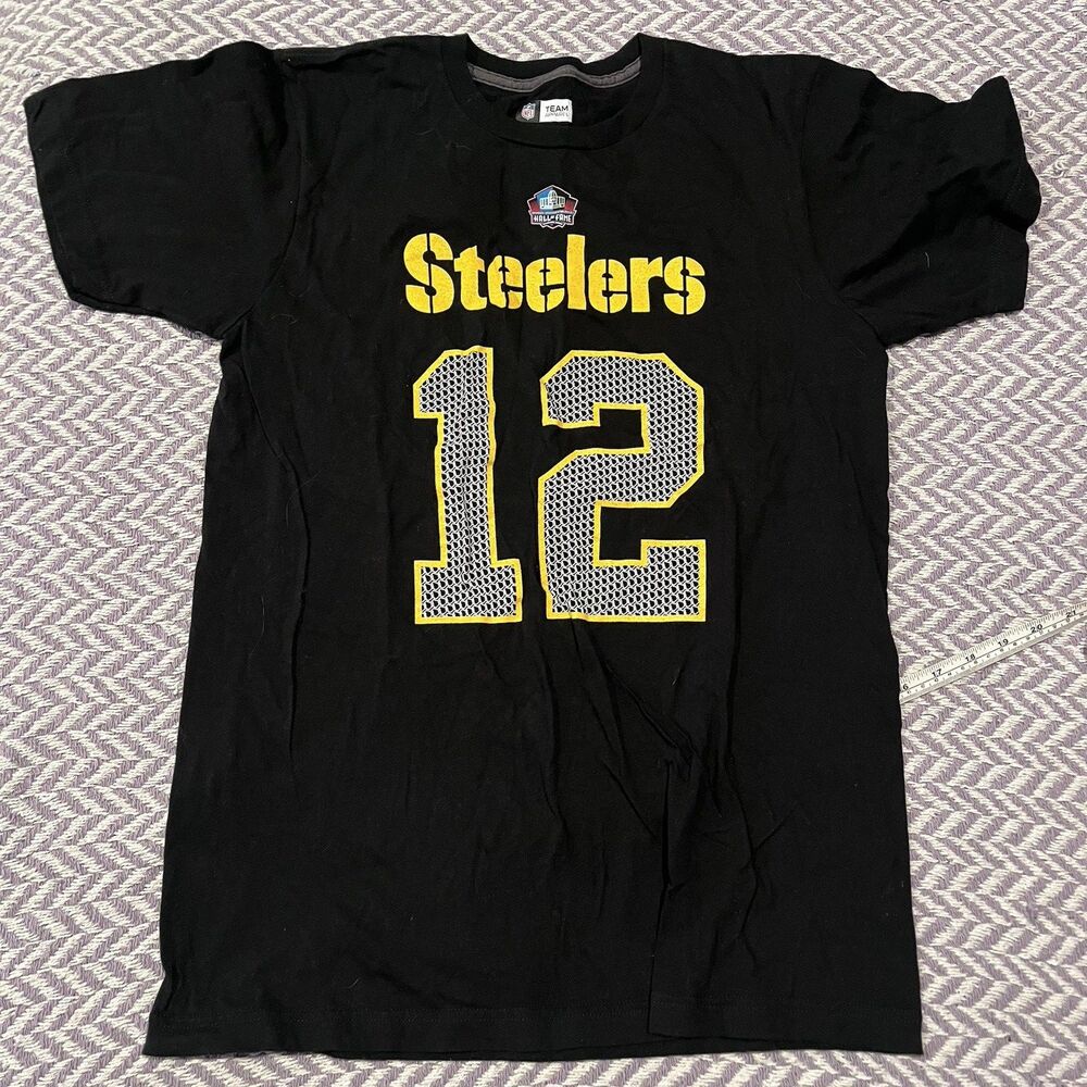 NFL Pittsburgh Steelers Hall Of Fame Terry Bradshaw #12 Black T-Shirt Mens M